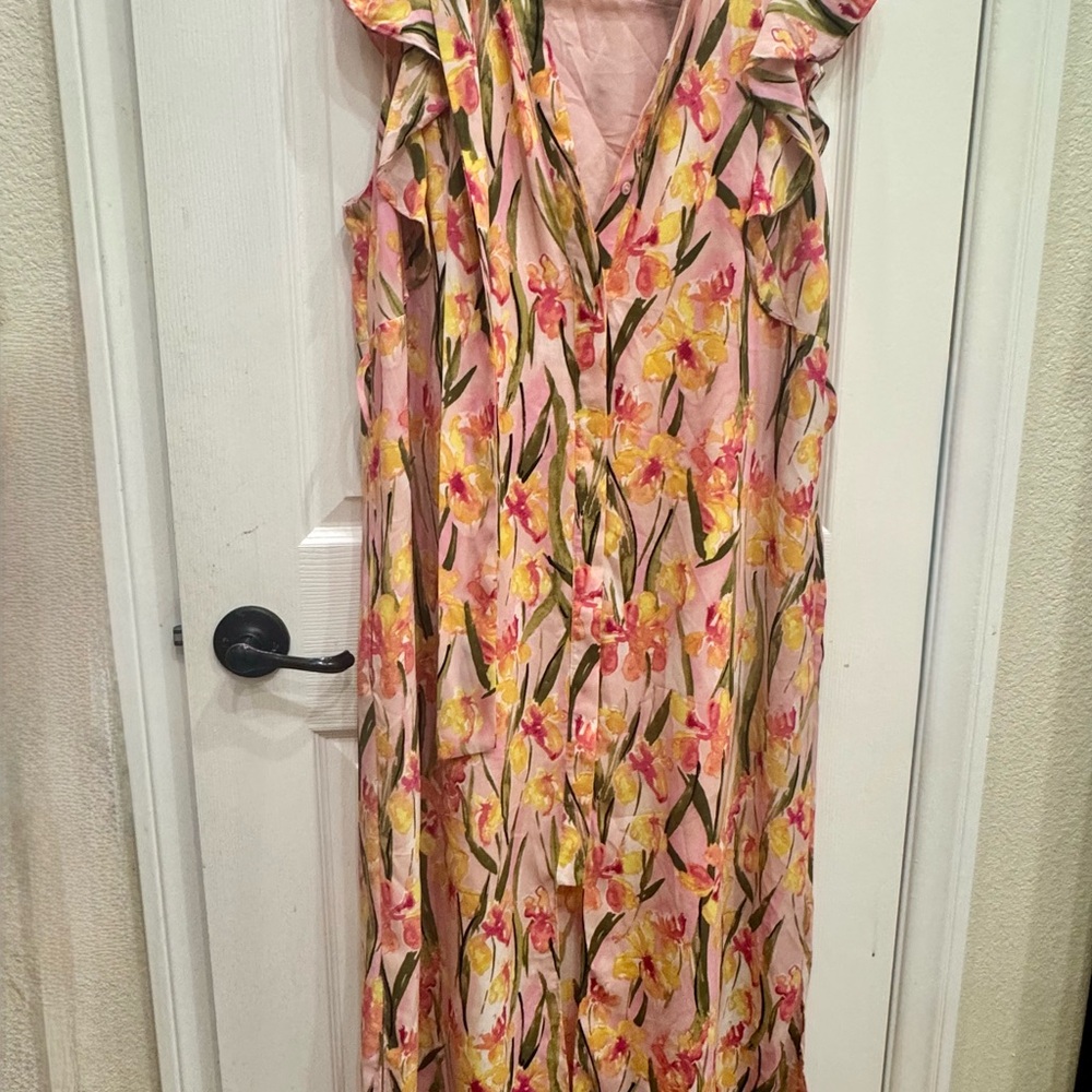 Maison Jules Tangerine /Pink Ruffled Maxi Dress